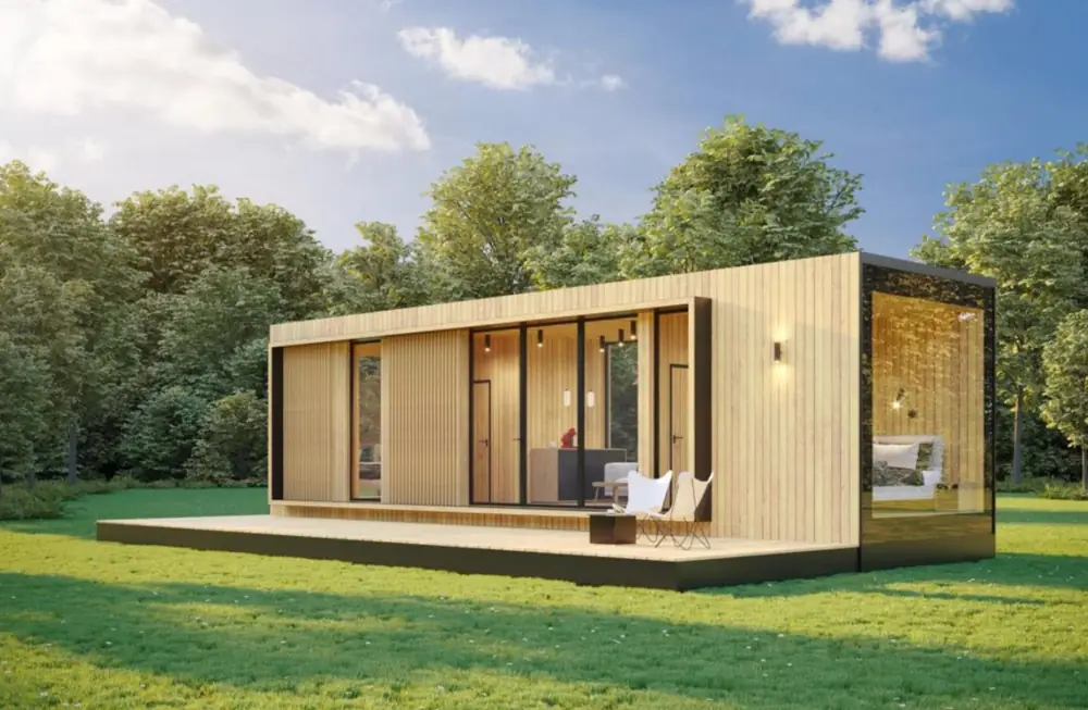 Wohnidee mit Holzfassade und Außenbereich