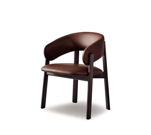 Bonaldo Alpha: Brown upholstered chair with a wrapping back and dark wooden frame · View 4