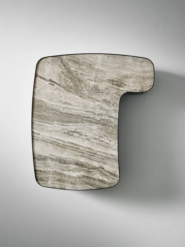 Bonaldo Aspen: Two low tables with irregular pale tops and dark edging · View 3
