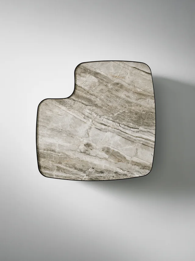 Bonaldo Aspen: Two low tables with irregular pale tops and dark edging · View 4
