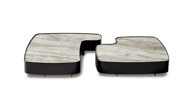 Bonaldo Aspen: Two low tables with irregular pale tops and dark edging · View 6