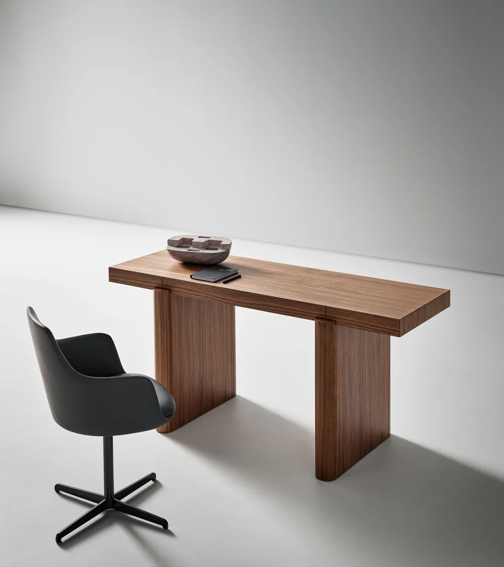 Bonaldo Blocco Desk: Wooden desk with substantial supports and an integrated drawer · View 1