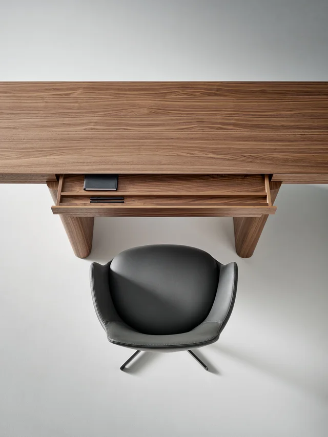 Bonaldo Blocco Desk: Wooden desk with substantial supports and an integrated drawer · View 2