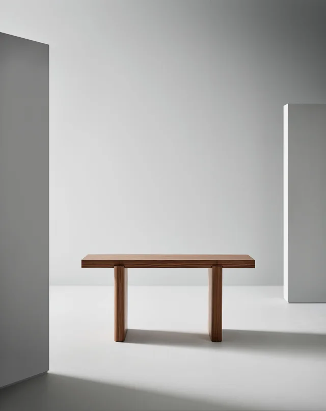 Bonaldo Blocco Desk: Wooden desk with substantial supports and an integrated drawer · View 3