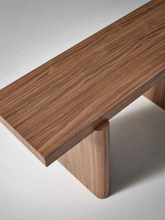 Bonaldo Blocco Desk: Wooden desk with substantial supports and an integrated drawer · View 4