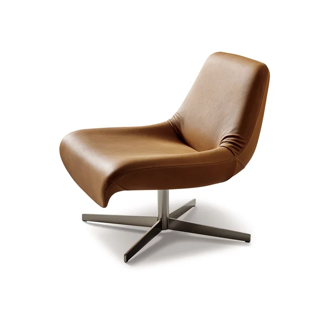 Bonaldo Ellison: Brown lounge chair with a sloping back and four-star base · View 4