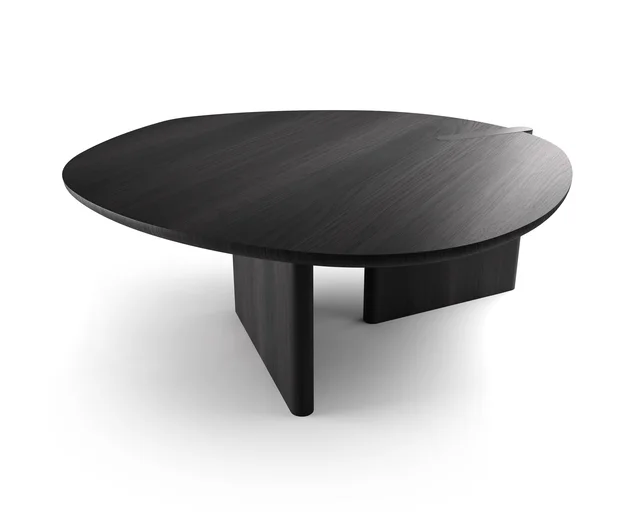 Bonaldo Flatiron table round top: Runder dunkler Tisch mit asymmetrischen flächigen Stützen · Ansicht 6