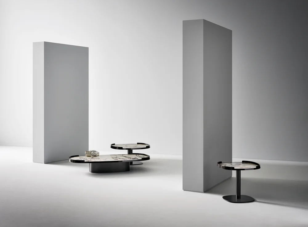 Bonaldo Gem: Side tables at different heights with veined rounded tops · View 1
