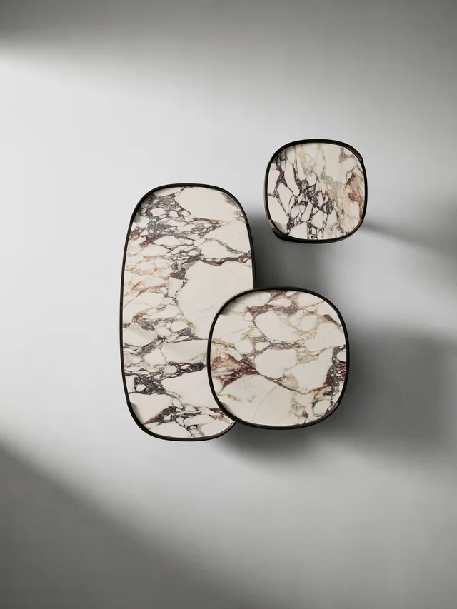 Bonaldo Gem: Side tables at different heights with veined rounded tops · View 2
