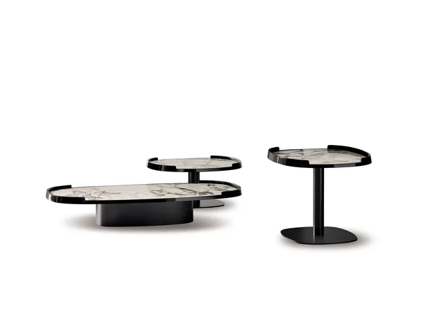 Bonaldo Gem: Side tables at different heights with veined rounded tops · View 3