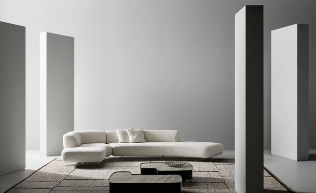 Bonaldo Grant: Long pale sofa with flowing curves and recessed supports · View 3