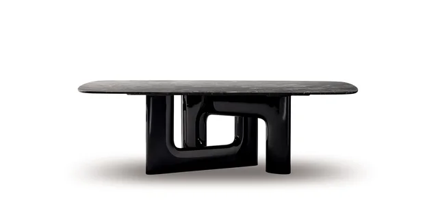 Bonaldo Liaison: Elongated table with a veined top and two open support volumes · View 5