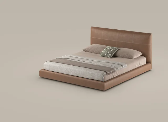 Bonaldo Oris: Brown bed with a broad headboard and upholstered frame · View 2