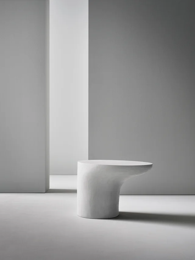Bonaldo Sloan: Pale oval side table with a projecting top and substantial base · View 2