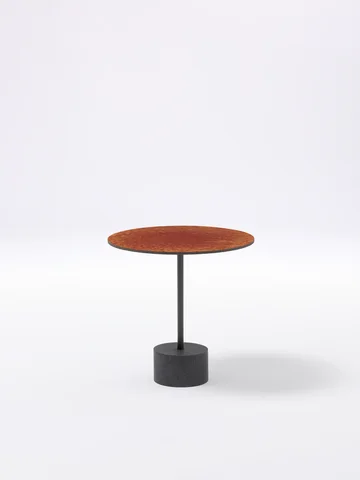 Fast Stelo: Runder orangefarbener Beistelltisch mit schlankem Stiel und dunklem Fuß · Ansicht 1