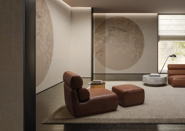 Glamora Vespera Collection: Vestige – plissierte textile Wandgestaltung · Raumansicht