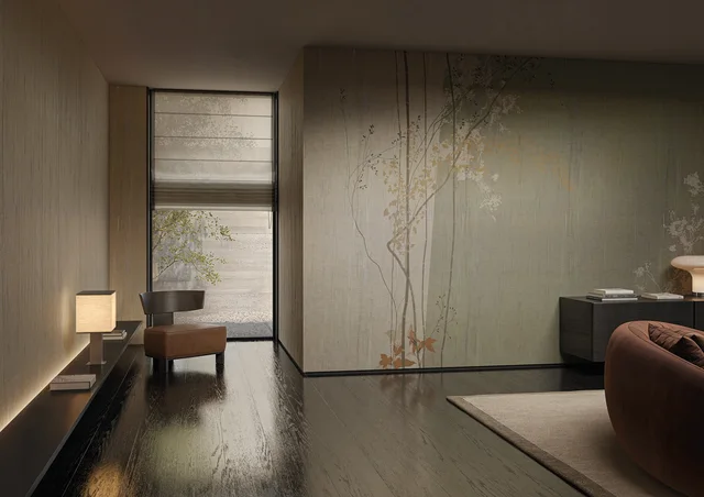 Glamora Vespera Collection: Sillage – pleated textile wall design · Room view