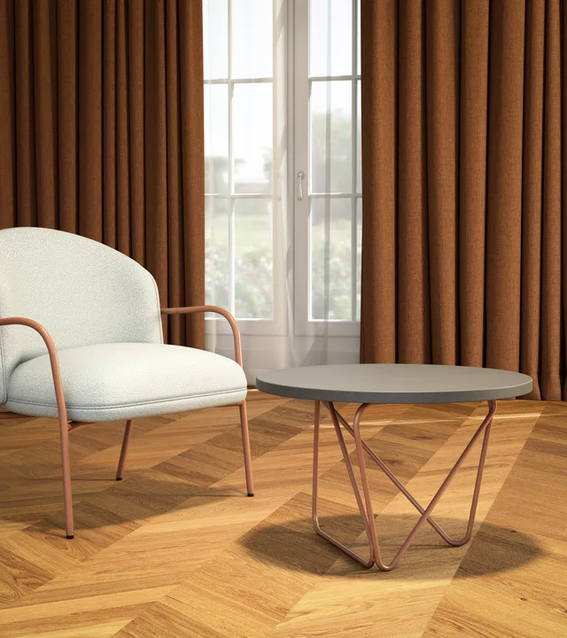 New Life Eco-Lo: Round dark coffee table on a slender metal frame · View 1