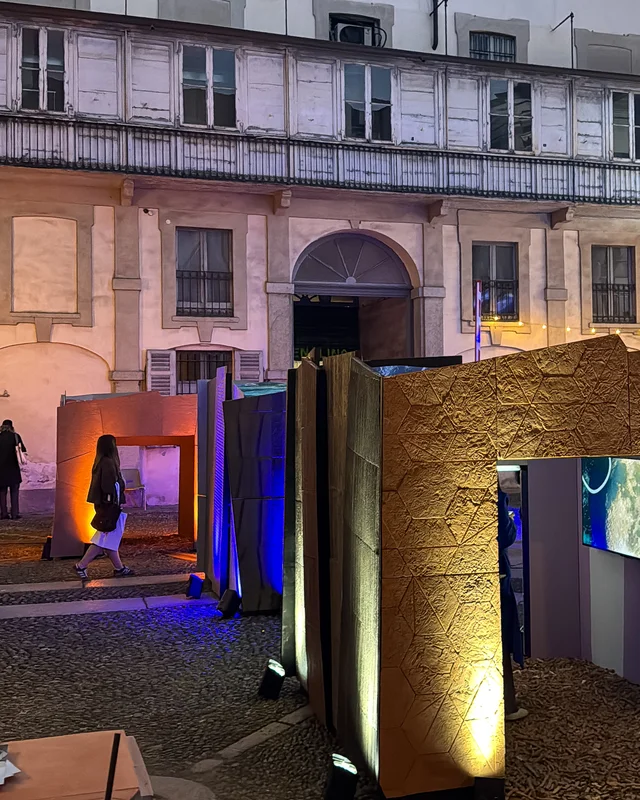 NovaBell Rare Heart 2026: Dolmen-like spatial installation in the Palazzo Litta courtyard · View 3