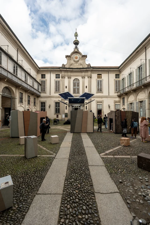 NovaBell Rare Heart 2026: Dolmen-like spatial installation in the Palazzo Litta courtyard · View 4