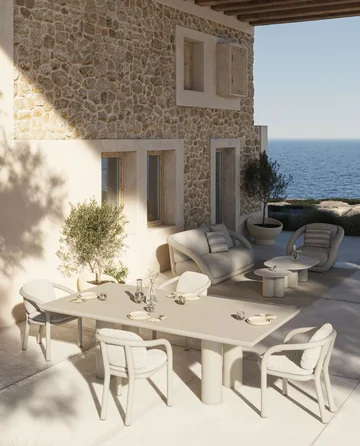 VONDOM MEL image series: dining and lounge areas on a terrace with a sea view