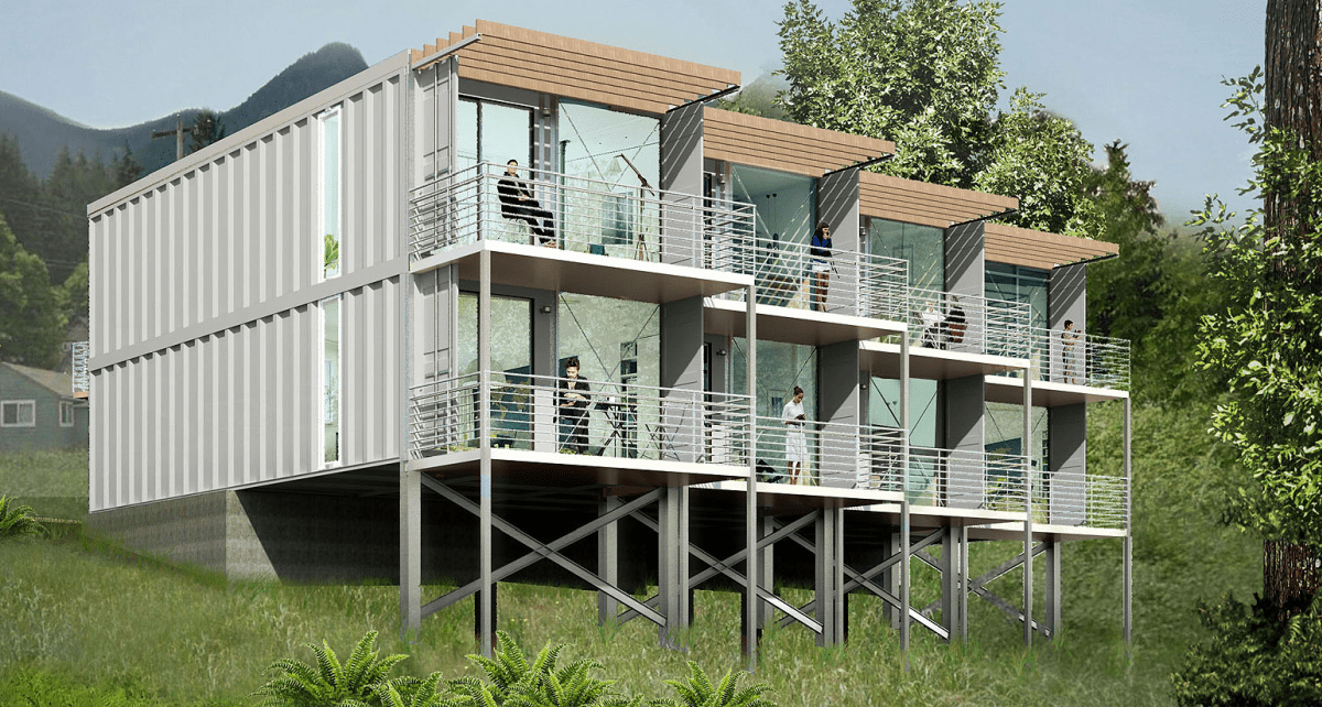 Wohnanlage als Container als Gartenhaus Skydesign